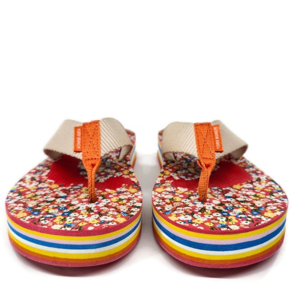 Tory Burch x Shishedo 70's Flatform Sprinkle Flowers & Rainbow Thong Flip-Flops - Picture 3 of 14